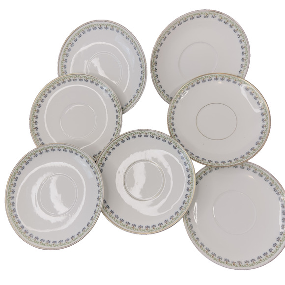 Burley & Co, Antique GDA Limoges Porcelain Saucers set of 7 Green/Blue Floral - Picture 1 of 14